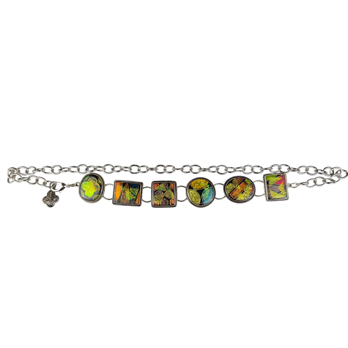 Colorful Dichroic Glass & Metal Bracelet Abstract Charm Design Adjustable