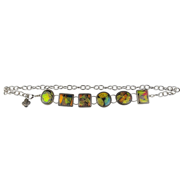 Colorful Dichroic Glass & Metal Bracelet Abstract Charm Design Adjustable