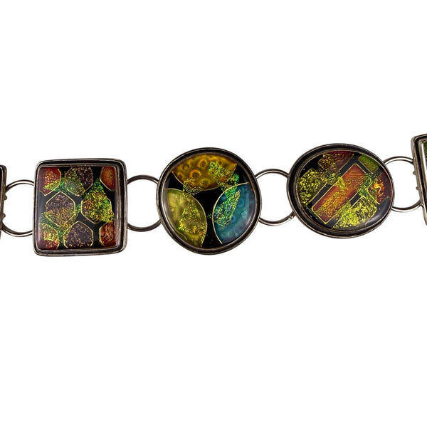 Colorful Dichroic Glass & Metal Bracelet Abstract Charm Design Adjustable