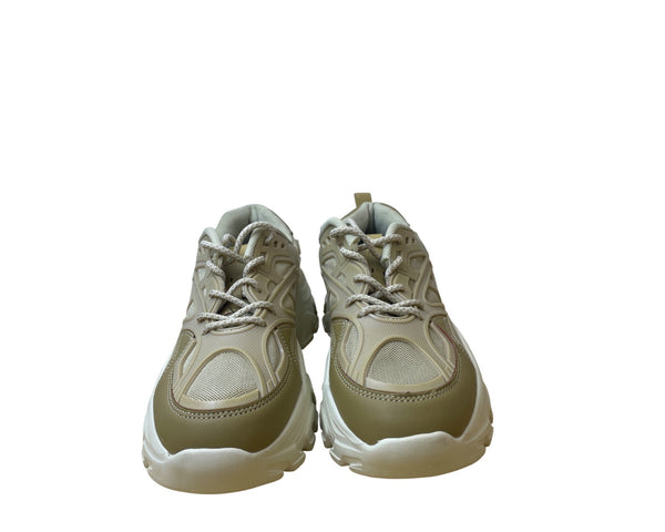 Chunky Sole Sneakers Mens Beige Mesh Casual Athletic Shoes Lace Up Size 9 Stylish & Durable