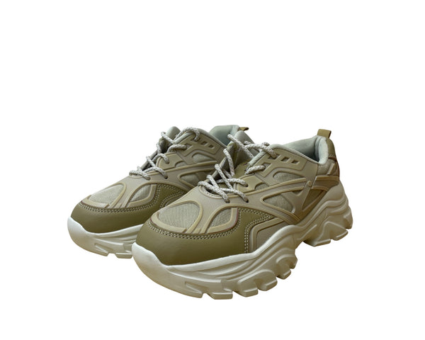 Chunky Sole Sneakers Mens Beige Mesh Casual Athletic Shoes Lace Up Size 9 Stylish & Durable