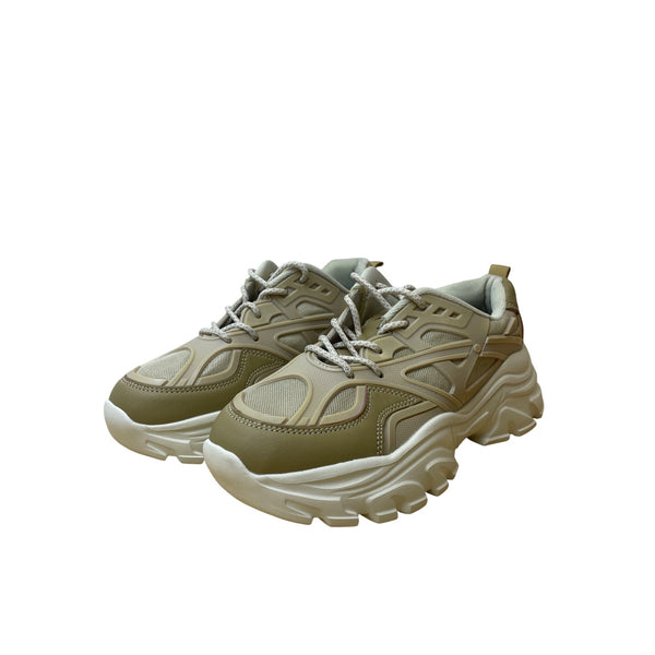 Chunky Sole Sneakers Mens Beige Mesh Casual Athletic Shoes Lace Up Size 9 Stylish & Durable