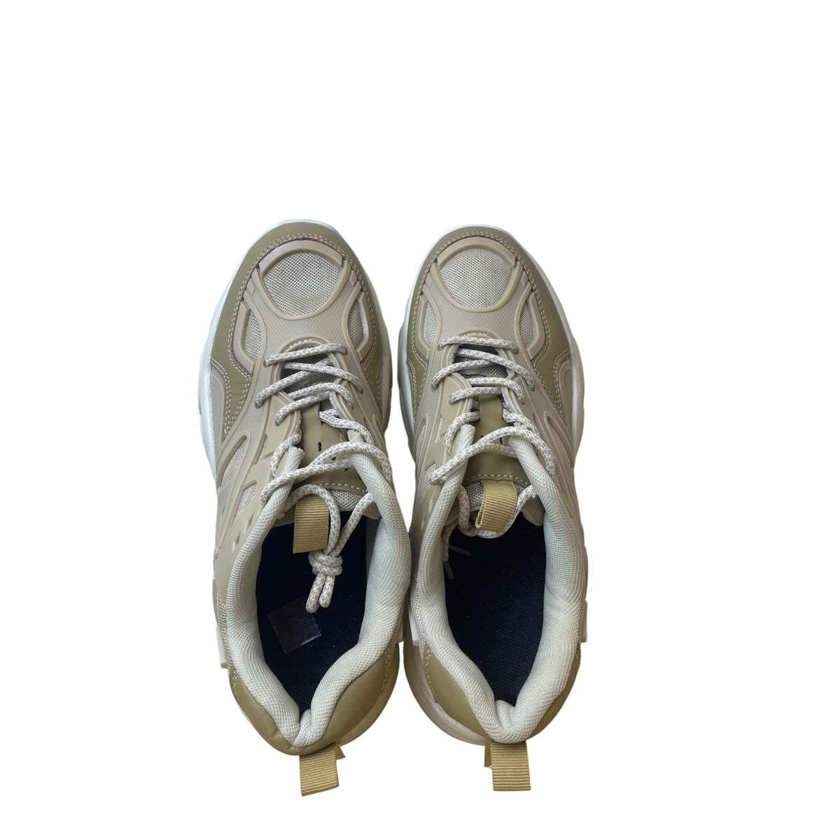 Chunky Sole Sneakers Mens Beige Mesh Casual Athletic Shoes Lace Up Size 9 Stylish & Durable
