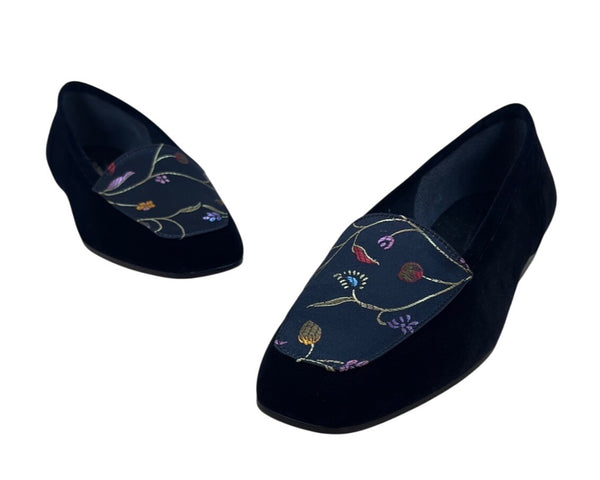 Enzo Angiolini Women’s Black Velvet Embroidered Slip on Liberty Loafers 8.5M-New