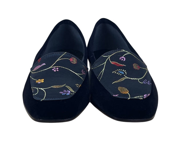 Enzo Angiolini Women’s Black Velvet Embroidered Slip on Liberty Loafers 8.5M-New