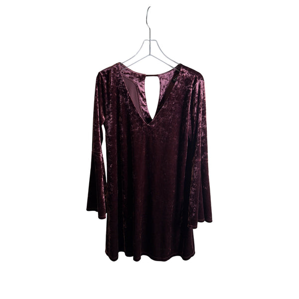 A.n.a Womens Burgundy Velvet Long-Sleeve Top Keyhole Back Detail Size M