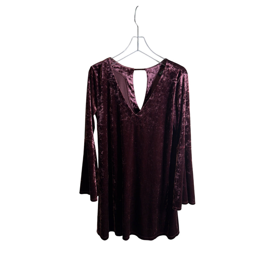A.n.a Womens Burgundy Velvet Long-Sleeve Top Keyhole Back Detail Size M