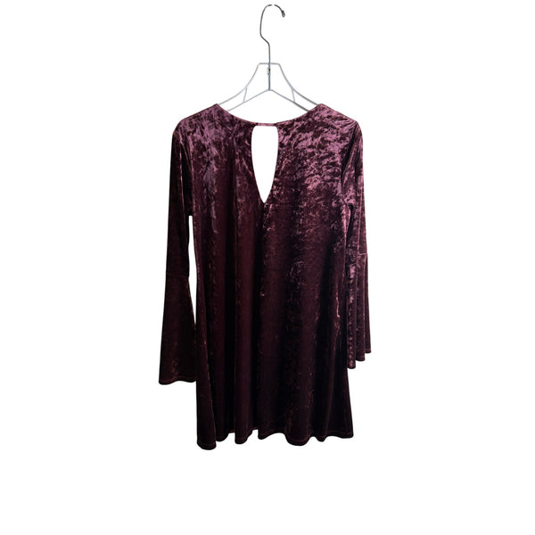 A.n.a Womens Burgundy Velvet Long-Sleeve Top Keyhole Back Detail Size M