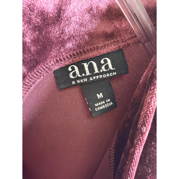 A.n.a Womens Burgundy Velvet Long-Sleeve Top Keyhole Back Detail Size M
