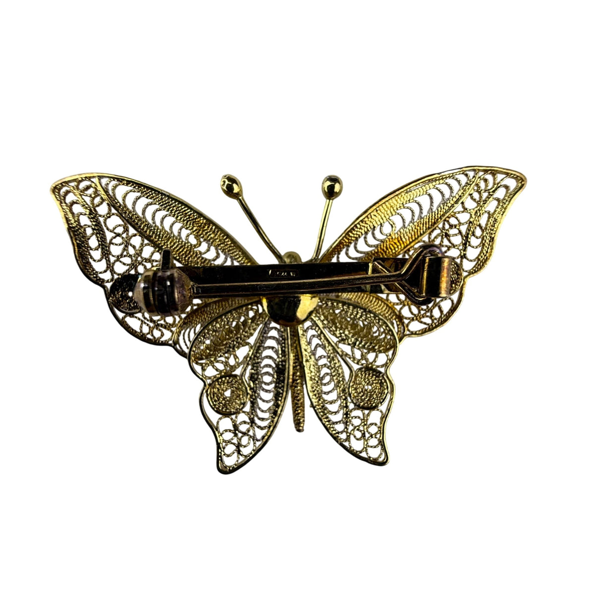 Sterling Silver & Gold Tone Filigree Butterfly Brooch 925 Intricate Vintage Design