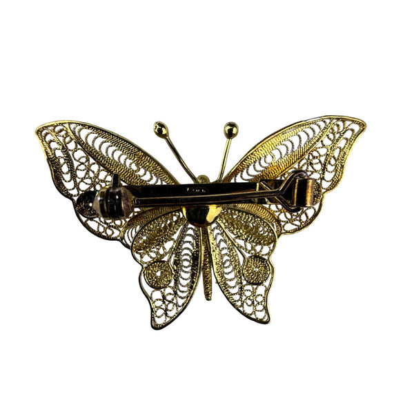 Sterling Silver & Gold Tone Filigree Butterfly Brooch 925 Intricate Vintage Design