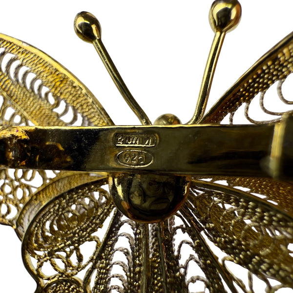 Sterling Silver & Gold Tone Filigree Butterfly Brooch 925 Intricate Vintage Design