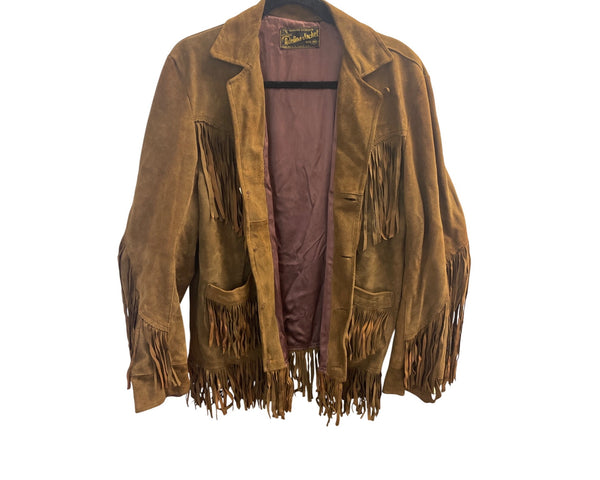 Adelina Jacket Mens Brown Genuine Beerskin Fringe Western Style with Pocket Size 38