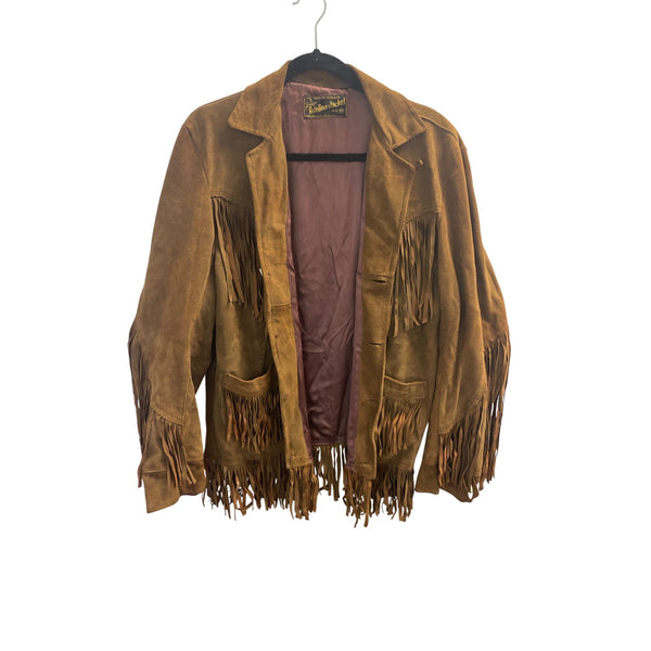 Adelina Jacket Mens Brown Genuine Beerskin Fringe Western Style with Pocket Size 38