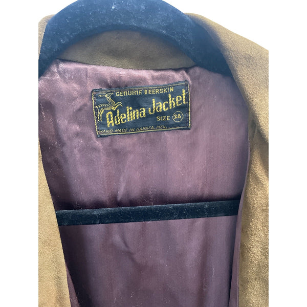 Adelina Jacket Mens Brown Genuine Beerskin Fringe Western Style with Pocket Size 38
