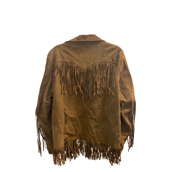 Adelina Jacket Mens Brown Genuine Beerskin Fringe Western Style with Pocket Size 38