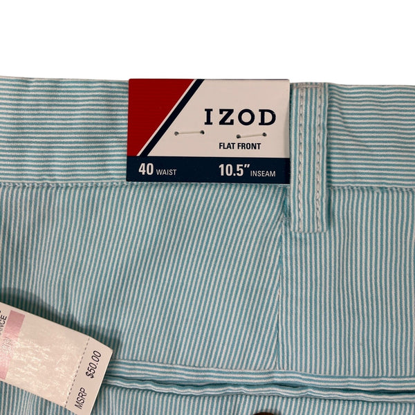 Izod Mens Classic Fit Striped Stretch Shorts 10.5" Inseam Aqua Blue Size 40