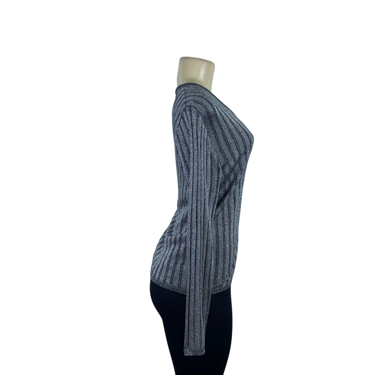 Sag Harbor Women's Gray Acrylic/Lurex Button Up V Neck Cardigan Sweater Size 12