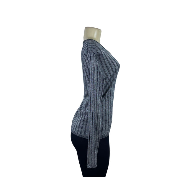 Sag Harbor Women's Gray Acrylic/Lurex Button Up V Neck Cardigan Sweater Size 12