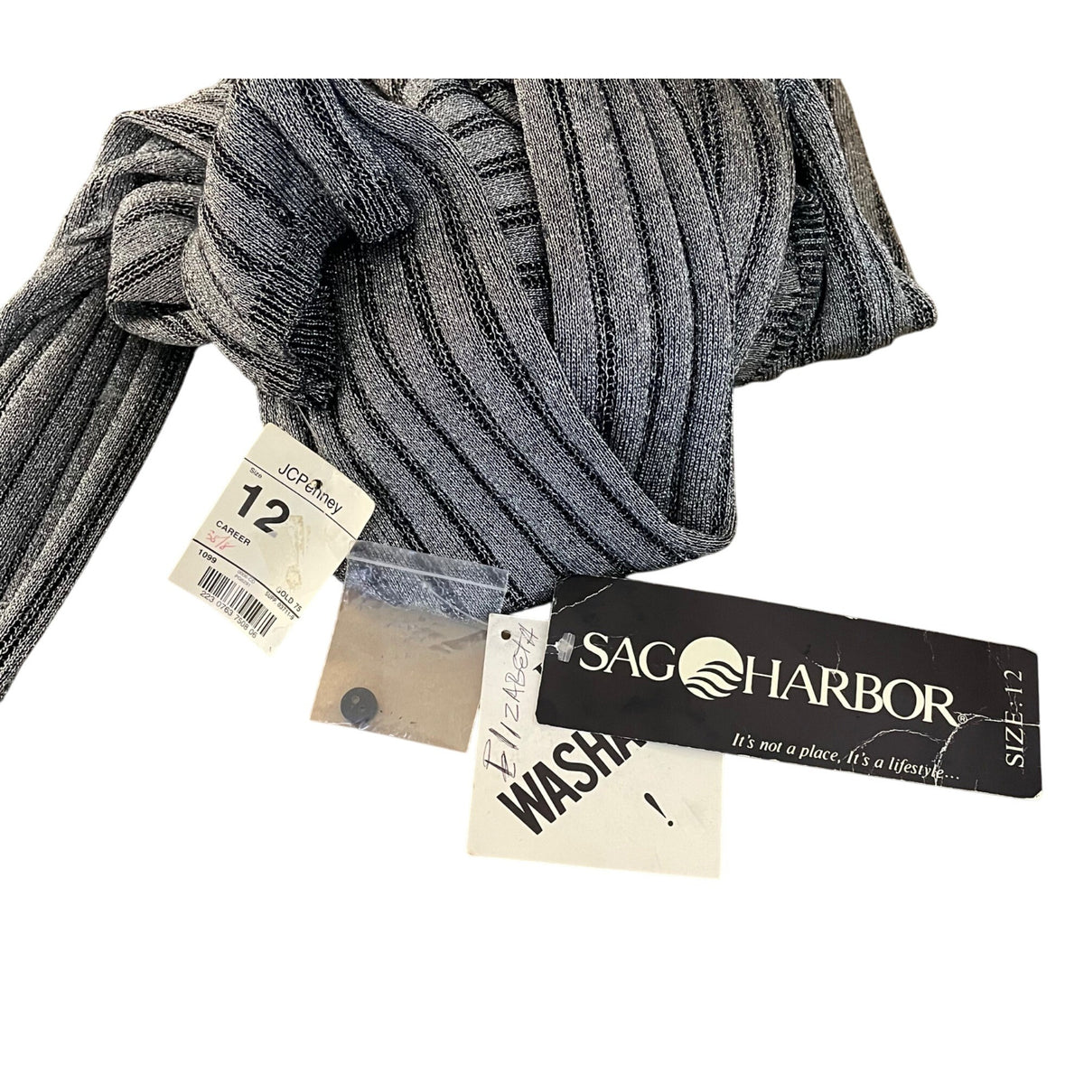 Sag Harbor Women's Gray Acrylic/Lurex Button Up V Neck Cardigan Sweater Size 12