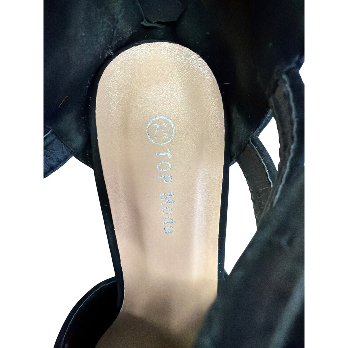 Top Moda Womens Black Peep Toe Heeled Sandals Platform Buckle Detail Size 7.5