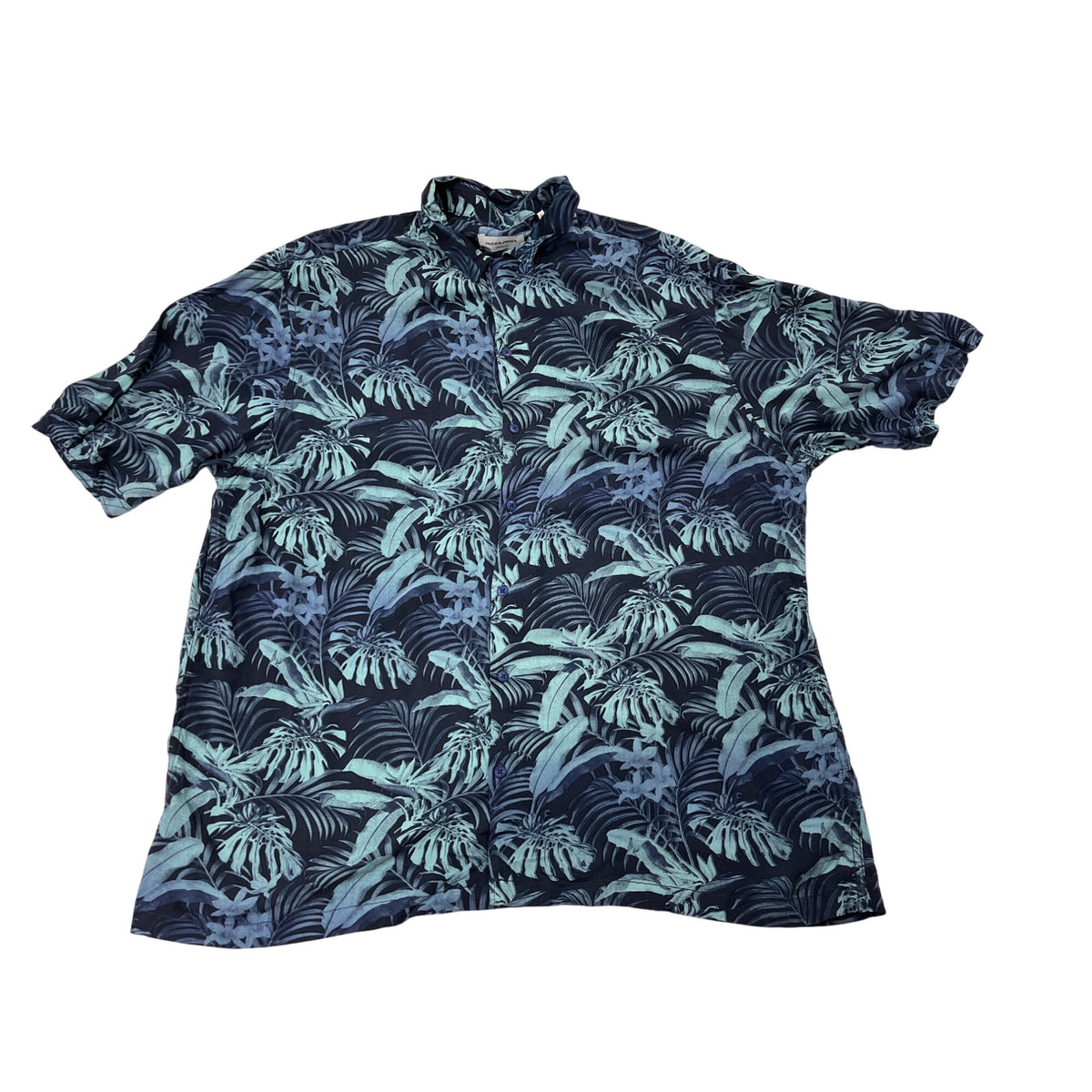 Jack & Jons Mens Hawaiian Shirt & Shorts Set Navy Tropical Palm Print Sz XL