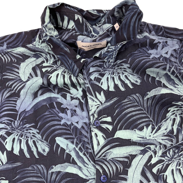 Jack & Jons Mens Hawaiian Shirt & Shorts Set Navy Tropical Palm Print Sz XL
