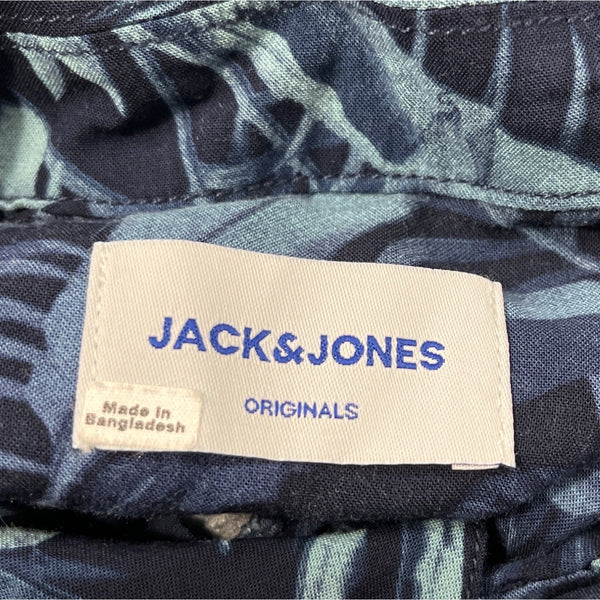 Jack & Jons Mens Hawaiian Shirt & Shorts Set Navy Tropical Palm Print Sz XL
