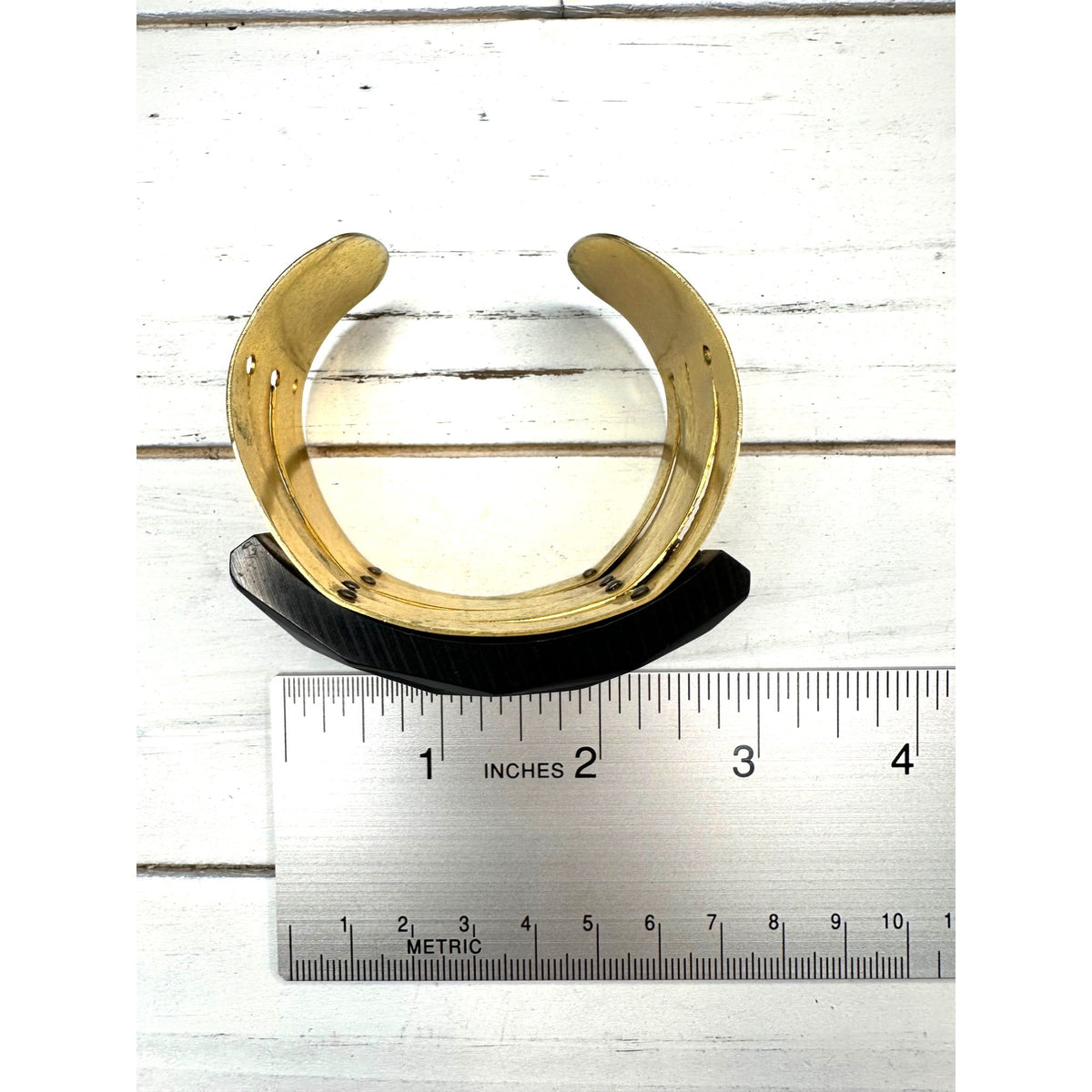 Art Deco Black Bakelite & Brass Cuff Bracelet