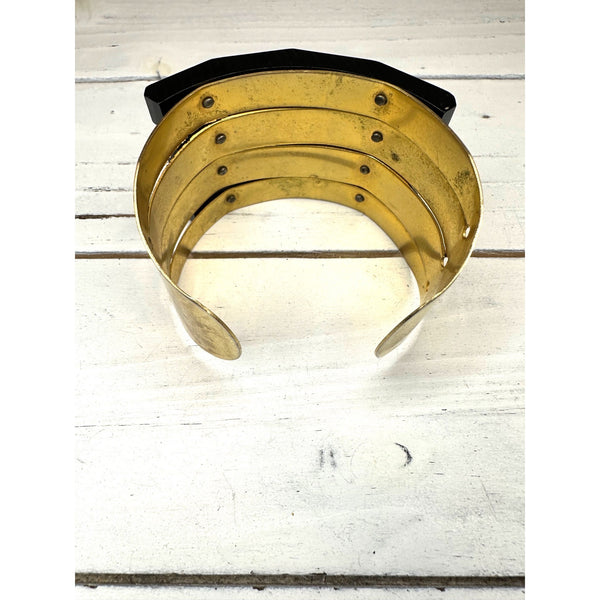 Art Deco Black Bakelite & Brass Cuff Bracelet