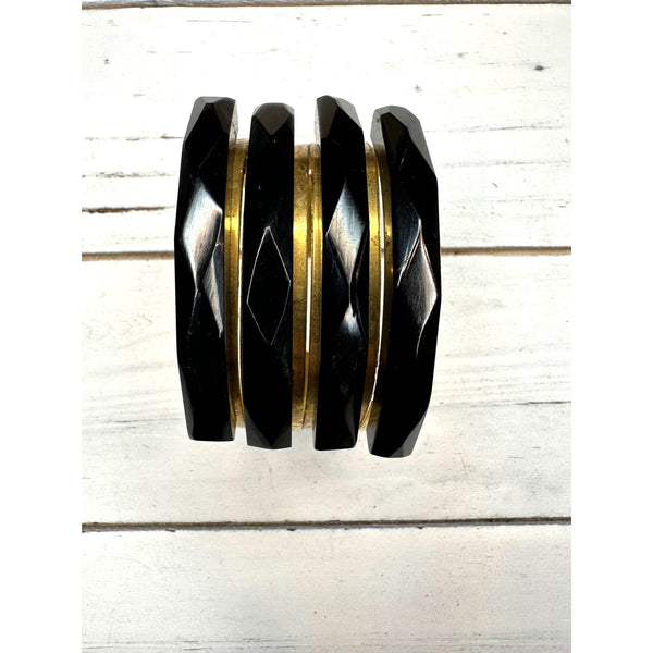 Art Deco Black Bakelite & Brass Cuff Bracelet
