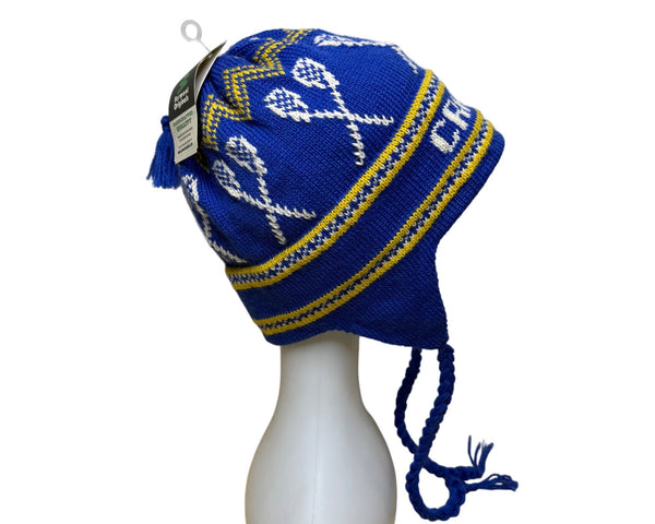 Vermont Originals Mens Royal & Yellow Wool Earflap Ski Hat XL Handcrafted Lacrosse USA