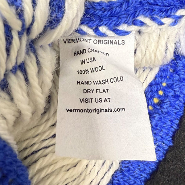 Vermont Originals Mens Royal & Yellow Wool Earflap Ski Hat XL Handcrafted Lacrosse USA