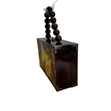 Handcrafted Beaded Handle Japanese Artwork Signature Vasso Wooden Box Purse