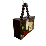 Handcrafted Beaded Handle Japanese Artwork Signature Vasso Wooden Box Purse