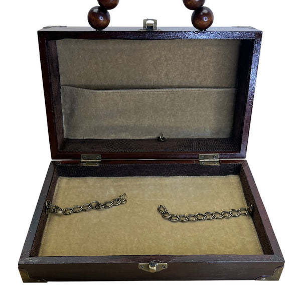Handcrafted Beaded Handle Japanese Artwork Signature Vasso Wooden Box Purse