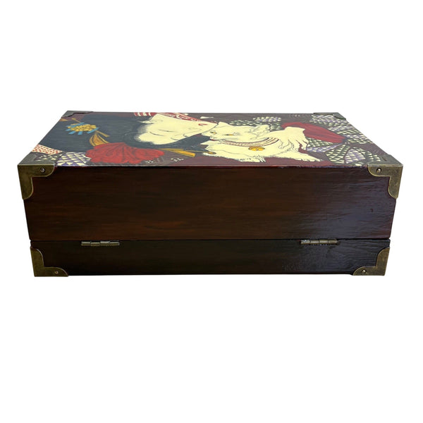 Handcrafted Beaded Handle Japanese Artwork Signature Vasso Wooden Box Purse