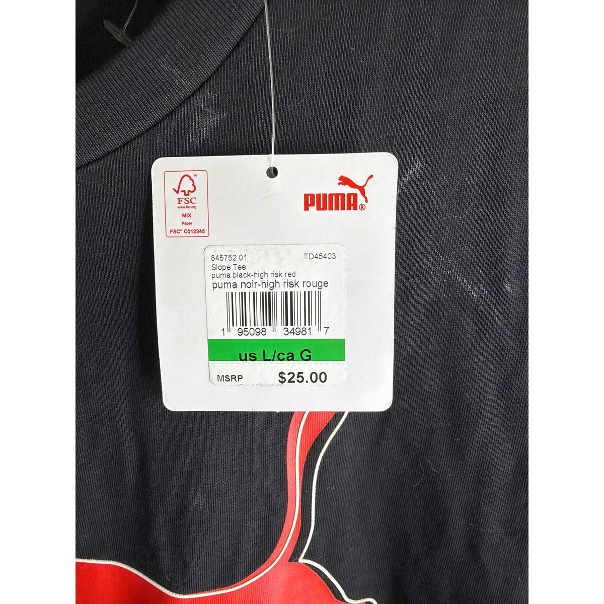 Puma Mens Black/Red Cotton Slope Tee Short Sleeve Casual Graphic T-Shirt Size Large