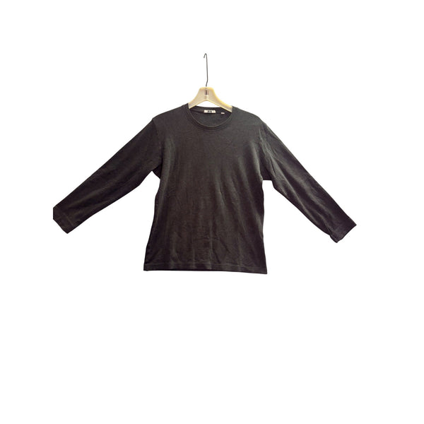 Uniqlo Mens Dark Gray Cotton Long-Sleeve Crewneck Shirt Size L Comfortable Casual Basic