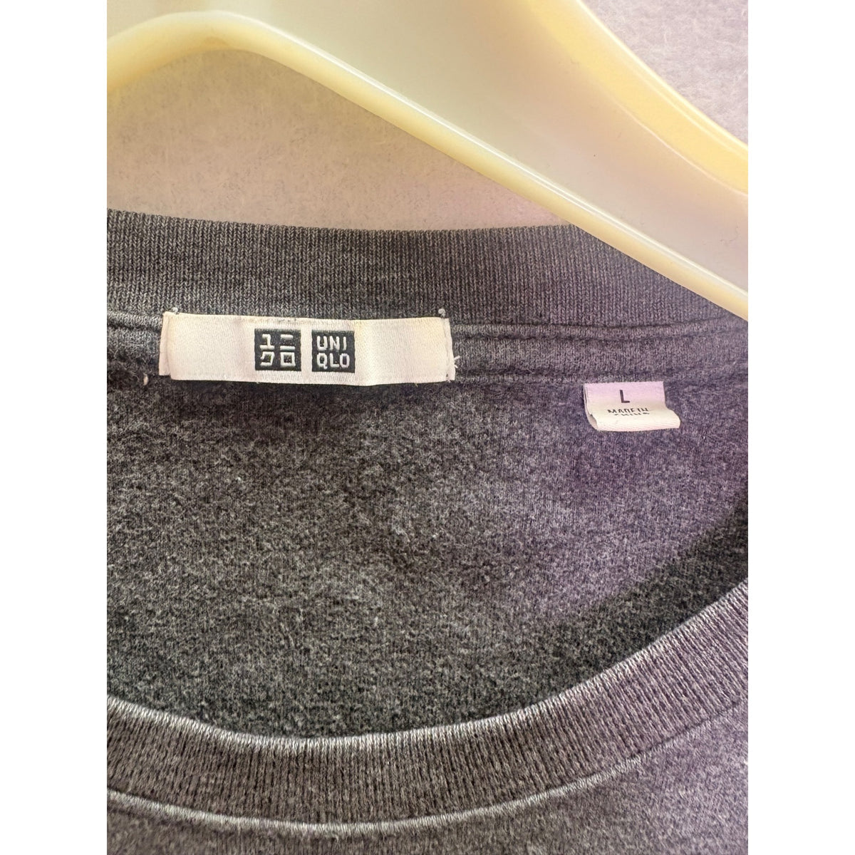 Uniqlo Mens Dark Gray Cotton Long-Sleeve Crewneck Shirt Size L Comfortable Casual Basic