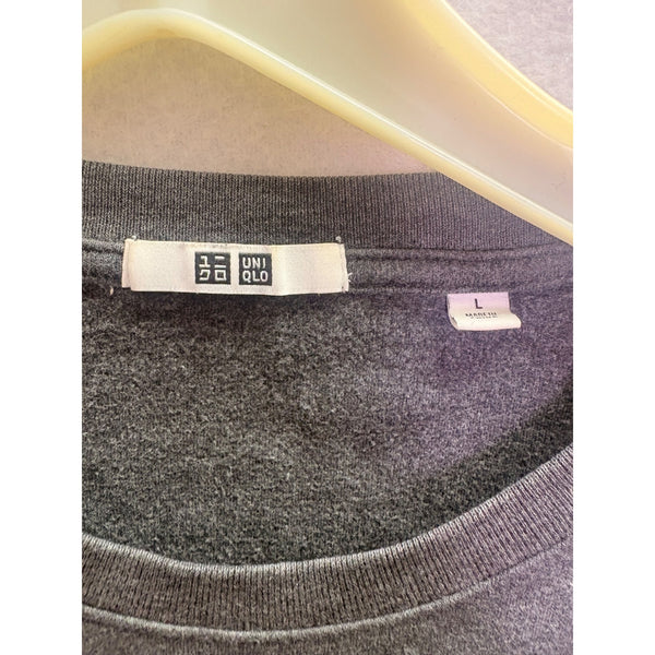 Uniqlo Mens Dark Gray Cotton Long-Sleeve Crewneck Shirt Size L Comfortable Casual Basic