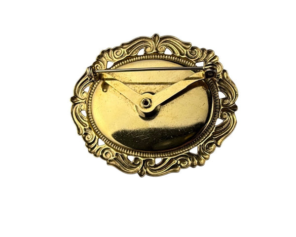 Vintage Cameo Brooch Pin With Ornate Gold Tone Frame Oval Lady Design Elegant