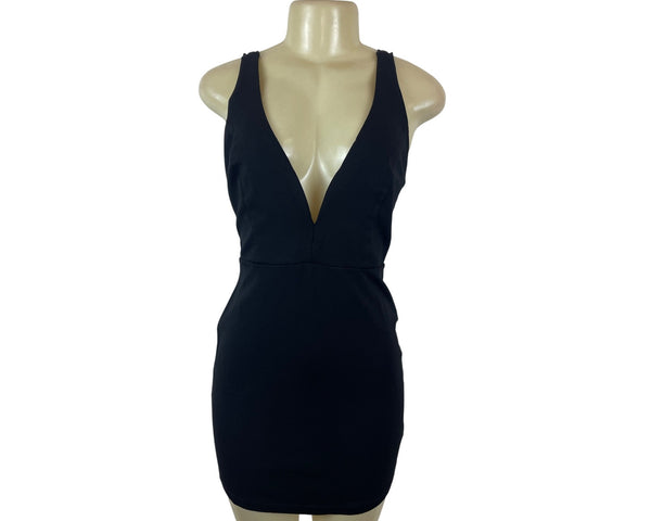 Black Plunge V-Neck Sleeveless Bodycon Mini Dress Lulus Size L