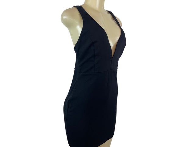 Black Plunge V-Neck Sleeveless Bodycon Mini Dress Lulus Size L