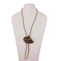 Handcrafted Vintage Braided Leather Stone Bolo Tie Brown Goldtone Agate Rock Pendant
