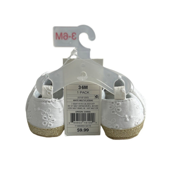Cat And Jack Toddler Girl's White Tailored Flowers Shoes Sz 3-6M