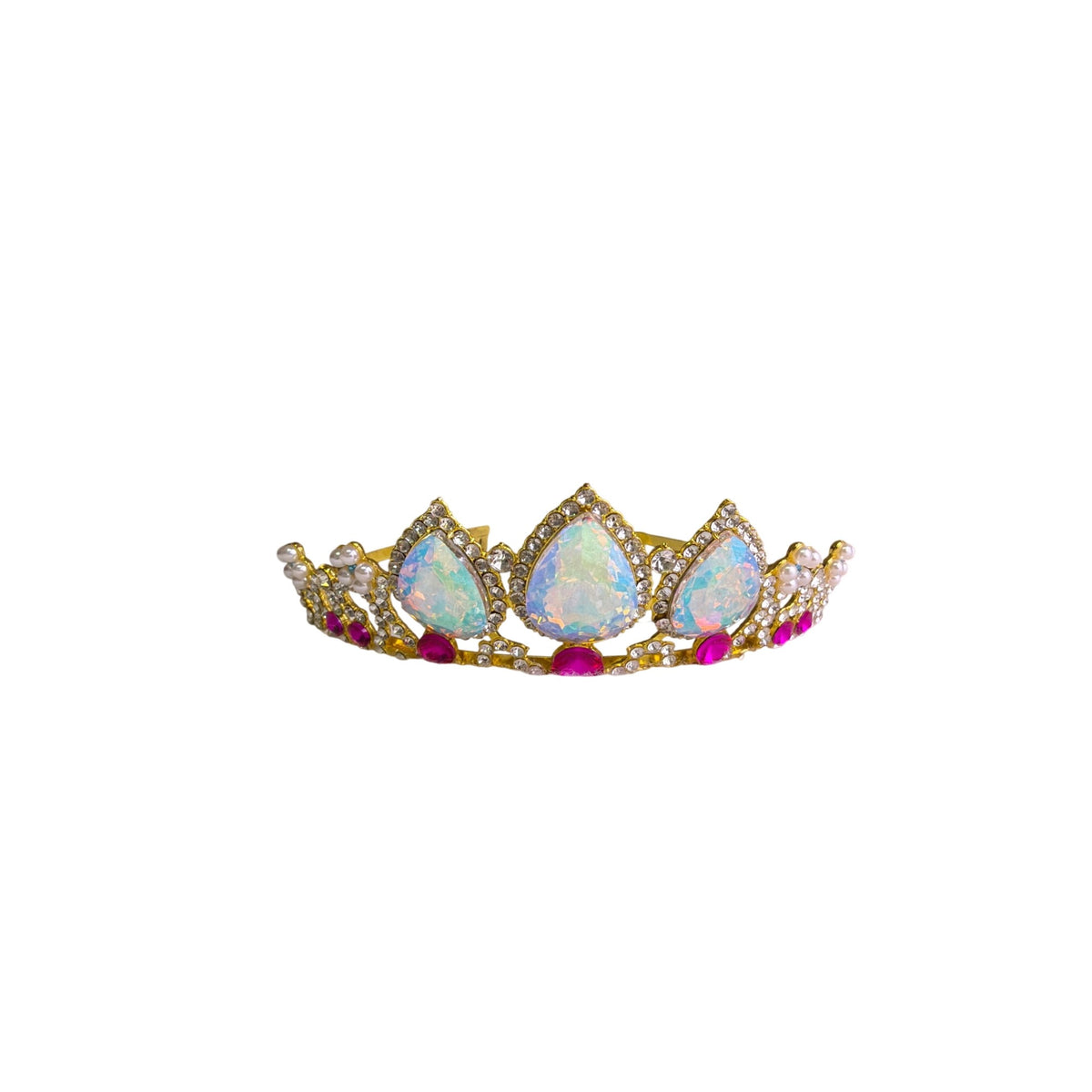 Gold Multi-Color Crystal Womens Tiara Headband Rhinestone & Pearl Accent