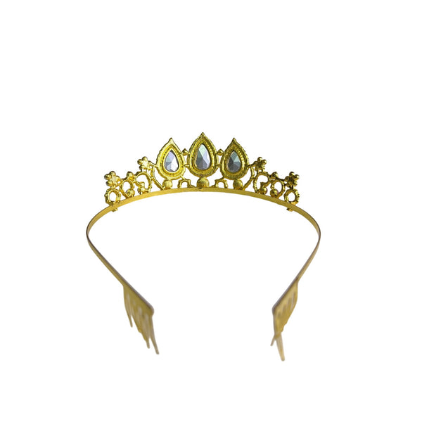 Gold Multi-Color Crystal Womens Tiara Headband Rhinestone & Pearl Accent