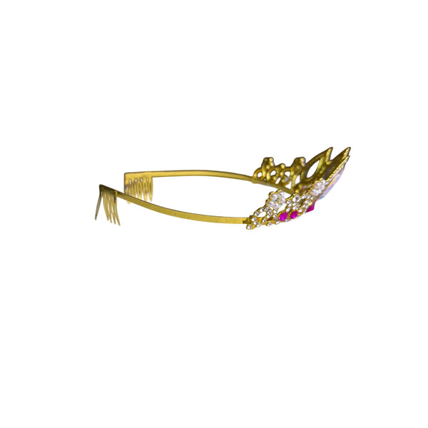 Gold Multi-Color Crystal Womens Tiara Headband Rhinestone & Pearl Accent