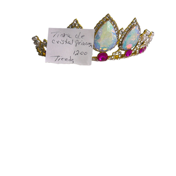 Gold Multi-Color Crystal Womens Tiara Headband Rhinestone & Pearl Accent